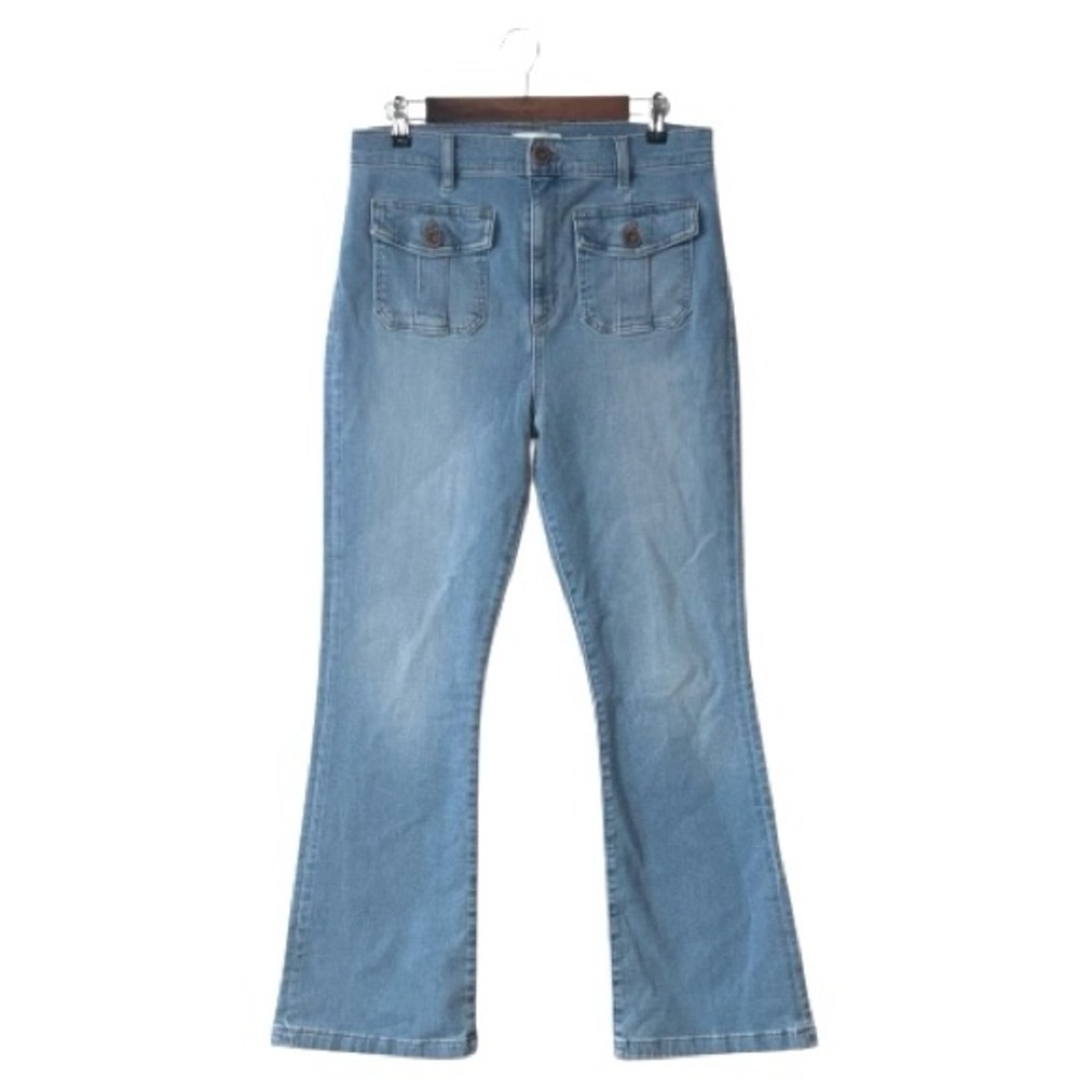 LOFT Slim Flare Jeans Blue Light Wash Retro 70s Pockets Long Inseam Size 10/30
